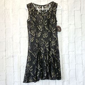 BEBOP Sleeveless Black/Gold Lace Dress